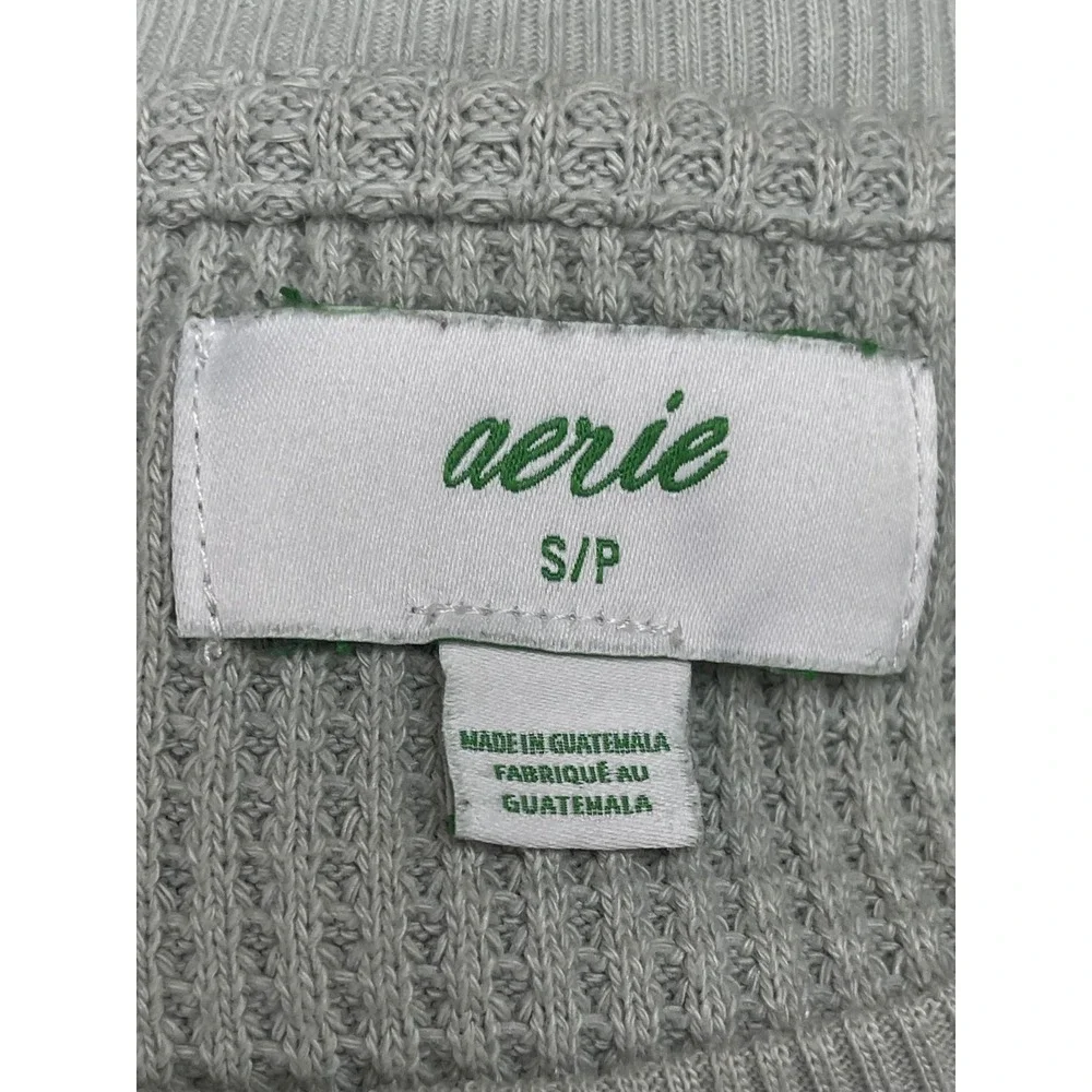 Aerie Womens Oversized Waffle Knit Crewneck Sweatshirt Mint Green Small - Picture 3 of 4